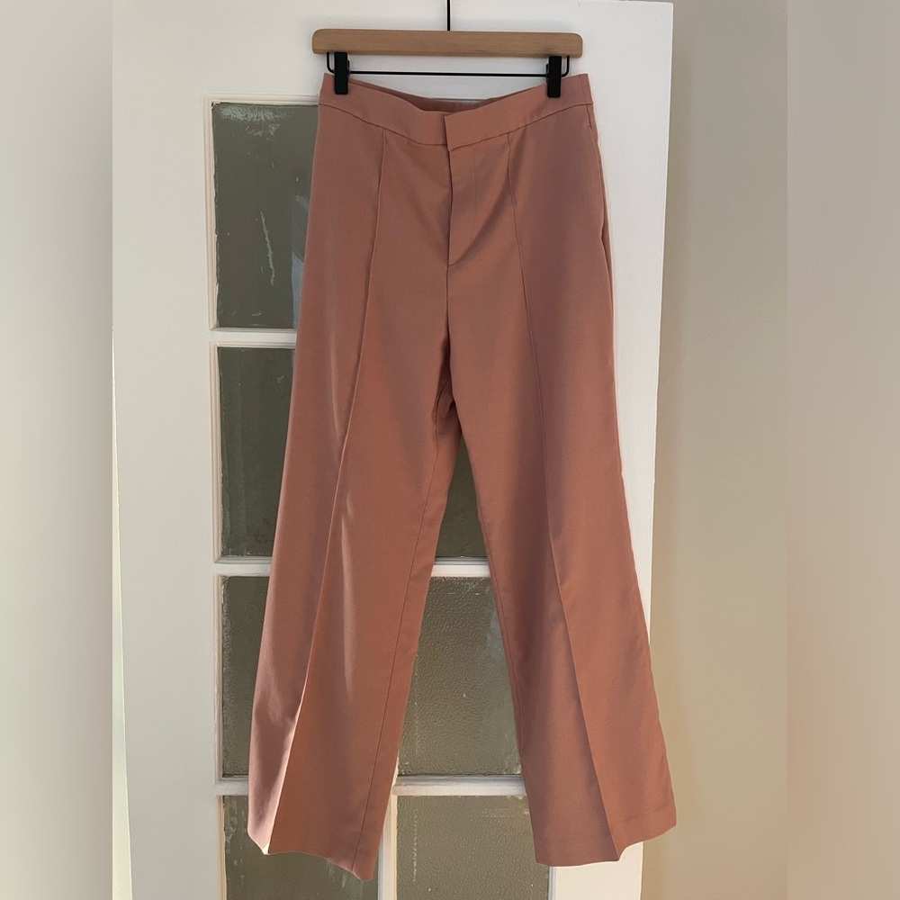 Uniqlo dusty pink/rose high rise boot cut crease front drapey trousers
